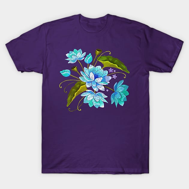 Lovely Vintage Blue Flowers T-Shirt by letnothingstopyou